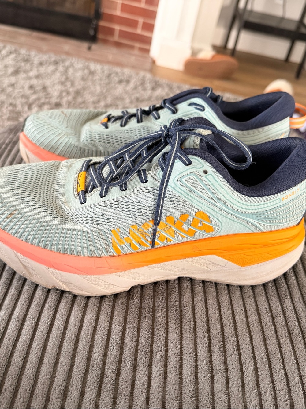 Hoka One One Mint Green Navy with Orange Accent Women's Running Shoes